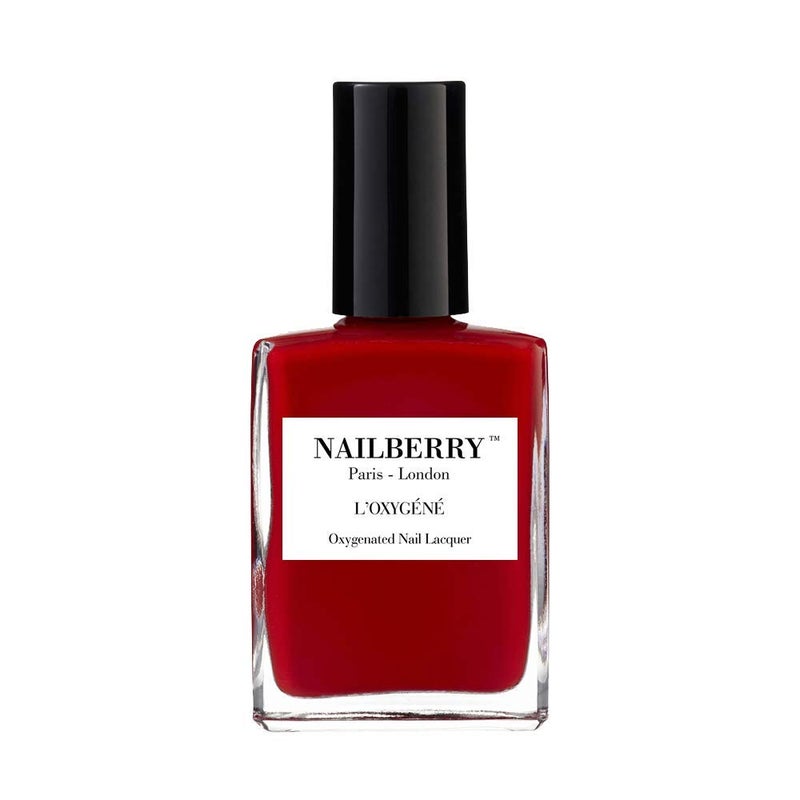 NAILBERRY لاكيه الأظافر ليوكسيجين نيلبيري | أحمر | طلاء أظافر أحمر ساطع غير شفاف | طلاء أظافر محمي من الأشعة فوق البنفسجية يدوم طويلاً | خالي من 12 مادة | نباتي | معتمد حلال | خالي من القسوة والغلوتين | 15 مل - Image 1
